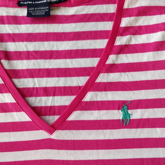 Ralph Lauren Sport v-neck pink stripe tee - Picture 5 of 5
